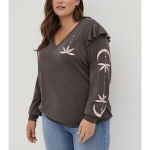 Torrid Women’s Ruffle French Terry Lightweight V-Neck Sweatshirt Size 00 (M/L)